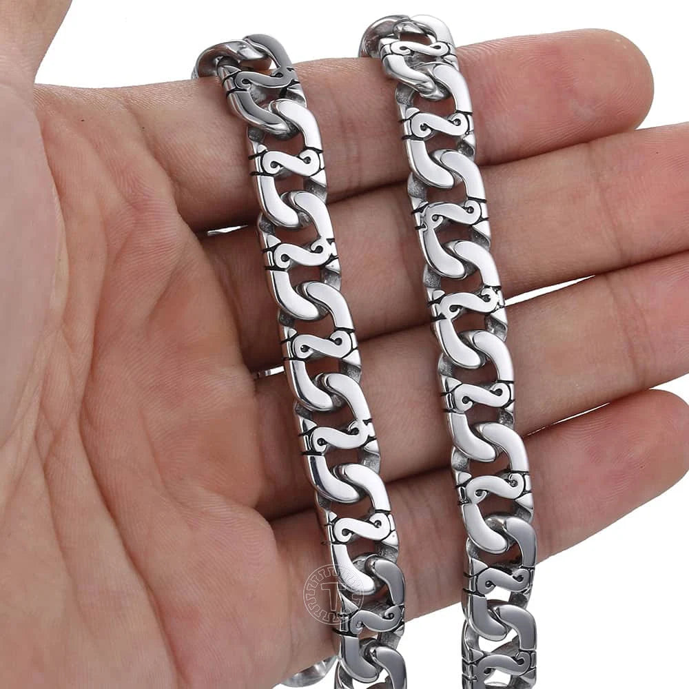 Men's Necklace 316L Stainless Steel Chain 9.5mm Heavy Marina Biker Silver Color Fashion Jewelry Dropshipping 18-36inch HN01