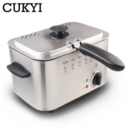 Electric Deep Fryer Stainless Steel French Fries Chicken Frying Machine Temperature Adjustable Smokeless Frying Pot With Basket