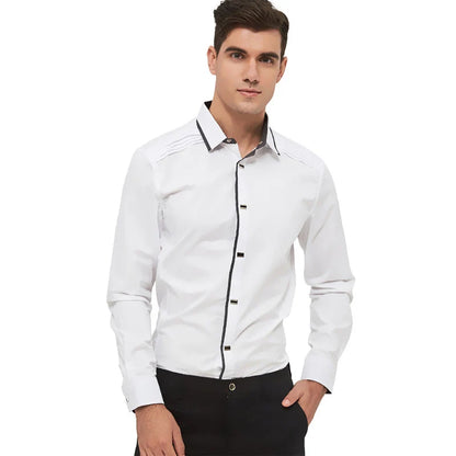 MIACAWOR Top Quality Shirt Men 100% Cotton Dress Shirts Spring Long Sleeve Casual Shirt Men Wedding White Shirts Men C013