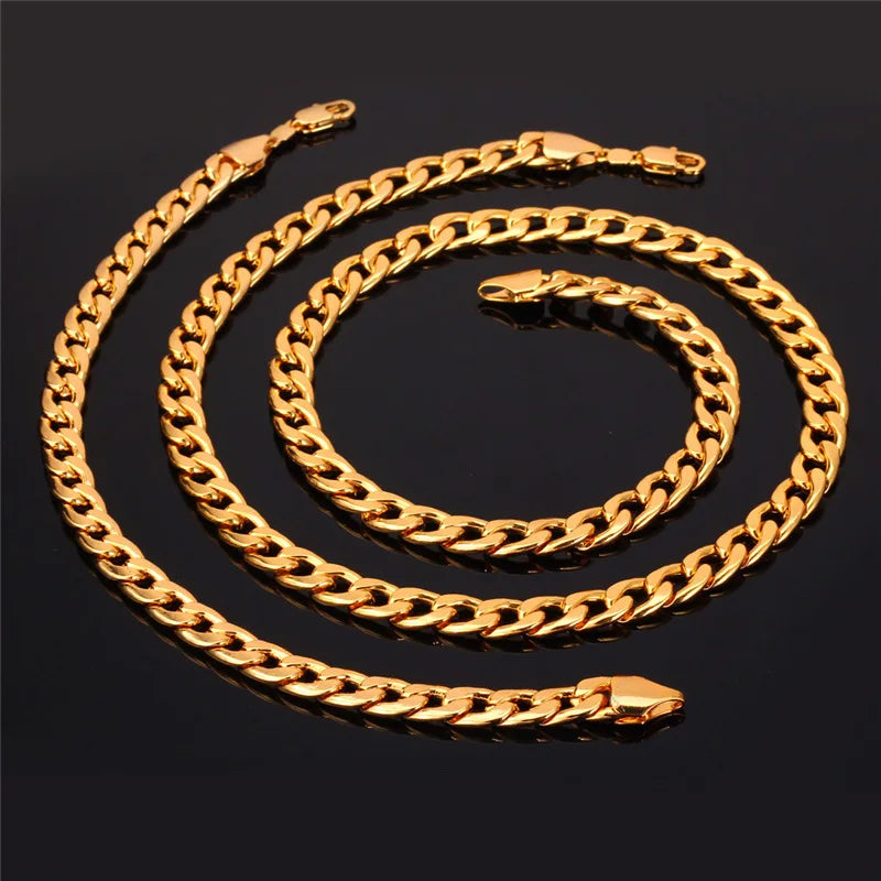 U7 Brand Jewelry Sets Men's Fashion Jewelry Sale Trendy Gold Color 7MM Wide Chain Bracelet Necklace Set Wholesale S401