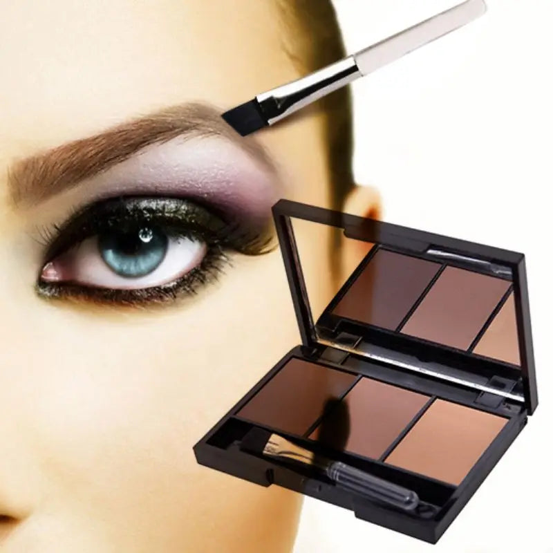 New Professional Kit 3 Color Eyebrow Powder Shadow Palette Enhancer with Ended Brushes