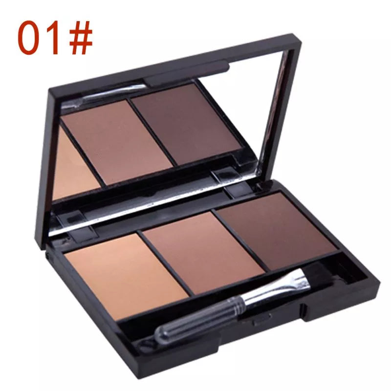 New Professional Kit 3 Color Eyebrow Powder Shadow Palette Enhancer with Ended Brushes