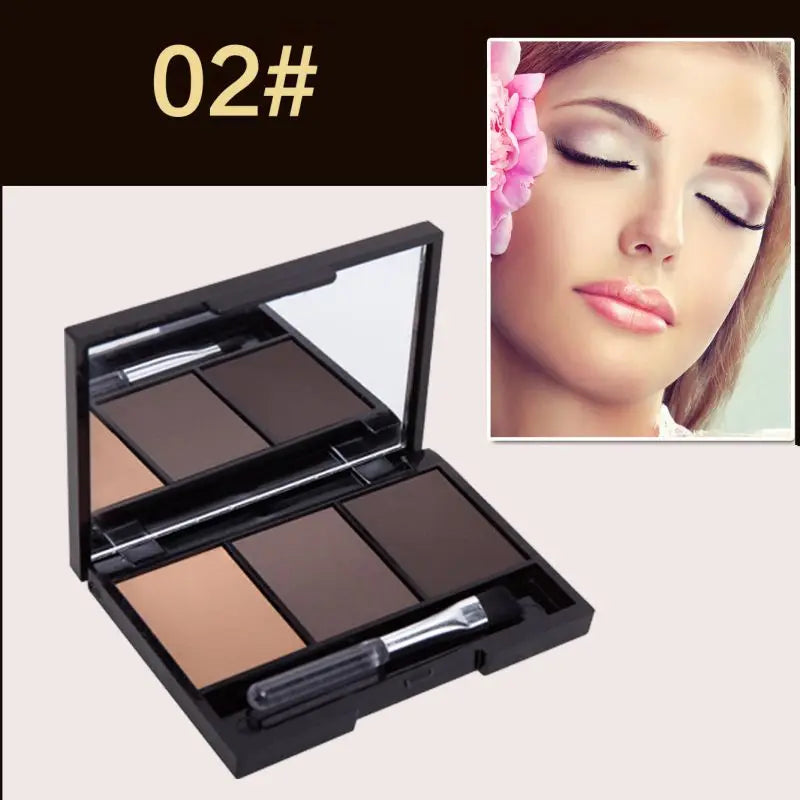 New Professional Kit 3 Color Eyebrow Powder Shadow Palette Enhancer with Ended Brushes