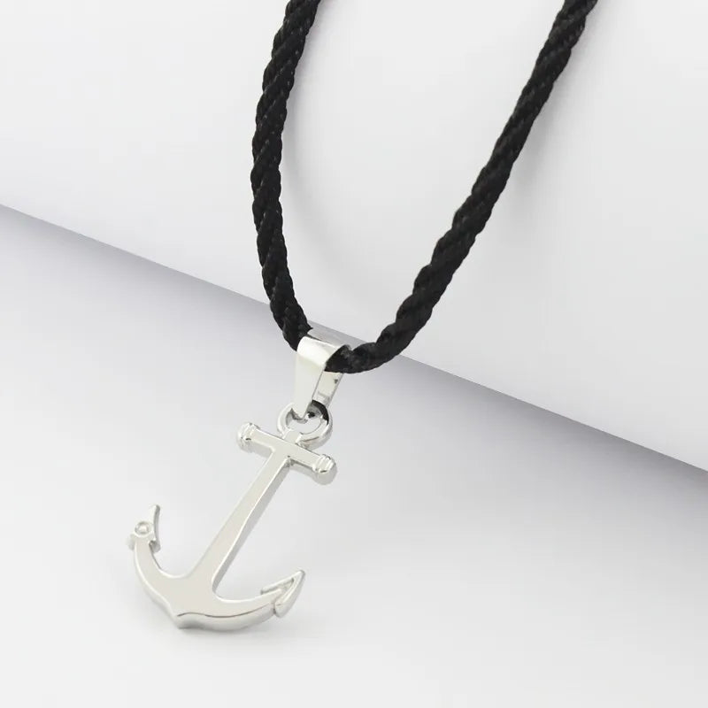 Runda 2021 Fashion IP Black Stainless Steel Sailor Anchor Pendant Nylon Rope Necklace for Men Jewelry with Nylon Rope