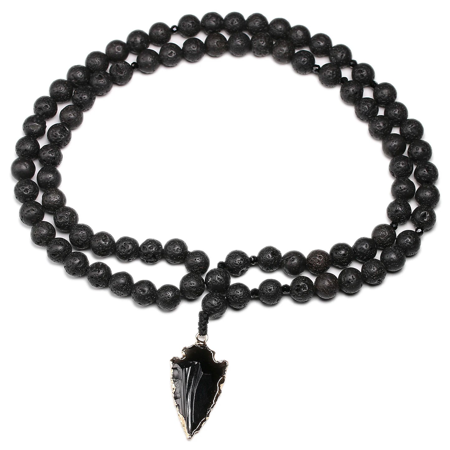 Natural Lava Beads Necklace Obsidian Arrow Pendant Vintage Necklaces Women Men Jewelry Yoga Mala Meditation