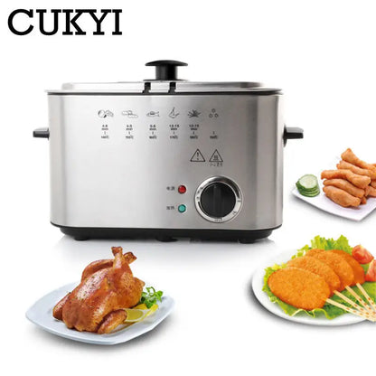 Electric Deep Fryer Stainless Steel French Fries Chicken Frying Machine Temperature Adjustable Smokeless Frying Pot With Basket