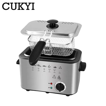 Electric Deep Fryer Stainless Steel French Fries Chicken Frying Machine Temperature Adjustable Smokeless Frying Pot With Basket