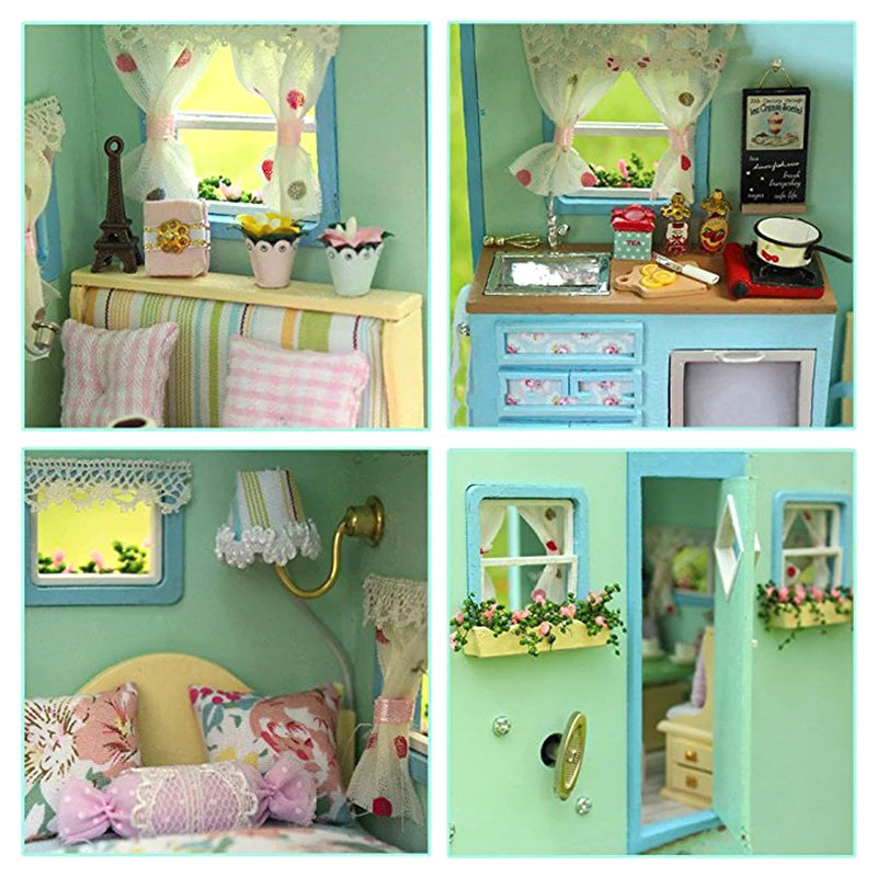 Cutebee DIY Doll House Wooden Doll Houses Miniature Dollhouse Furniture Kit Toys for Children Gift Time Travel Doll Houses