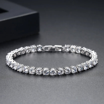 LUOTEEMI Shinning Round 3/4/5MM CZ Tennis Bracelet for Women Green Cubic Zirconia Paved for Bridal Wedding Engagement Jewelry