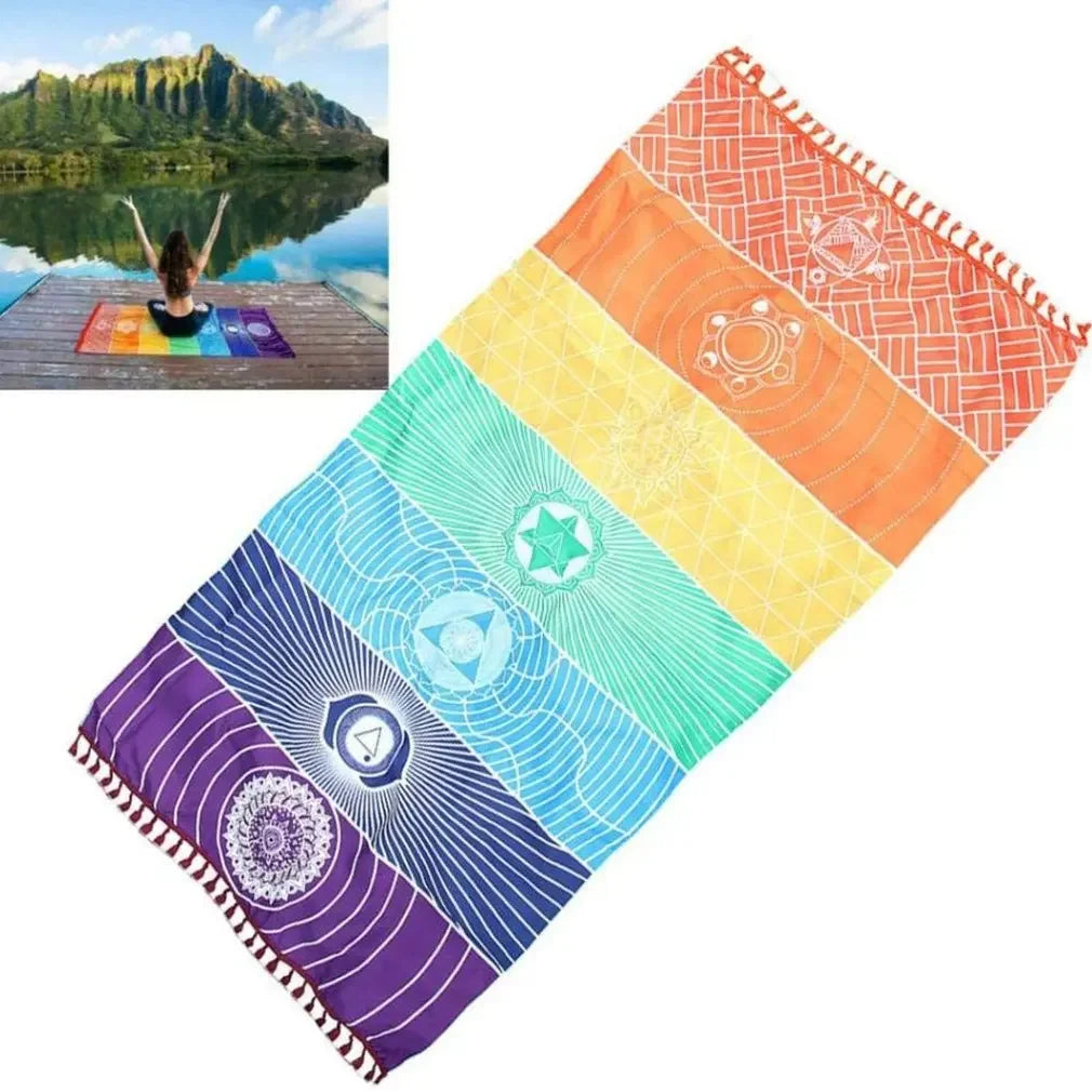 Meditation Yoga Rug Towels Mexico Chakras Tassel Striped Floor Mat Tassel Tapestry Colorful Travel Yoga Mat Tapestry Yogo Mat