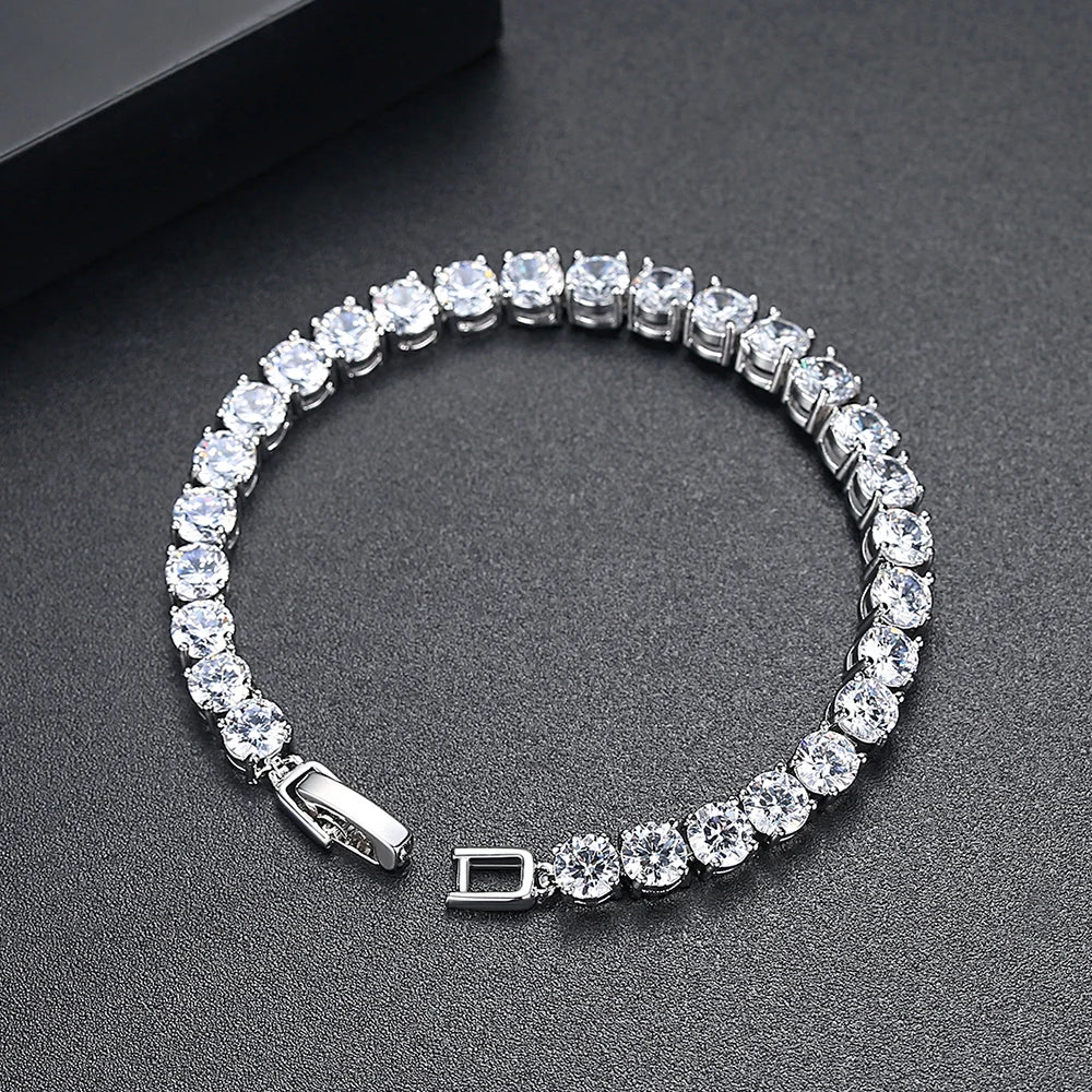 LUOTEEMI Shinning Round 3/4/5MM CZ Tennis Bracelet for Women Green Cubic Zirconia Paved for Bridal Wedding Engagement Jewelry