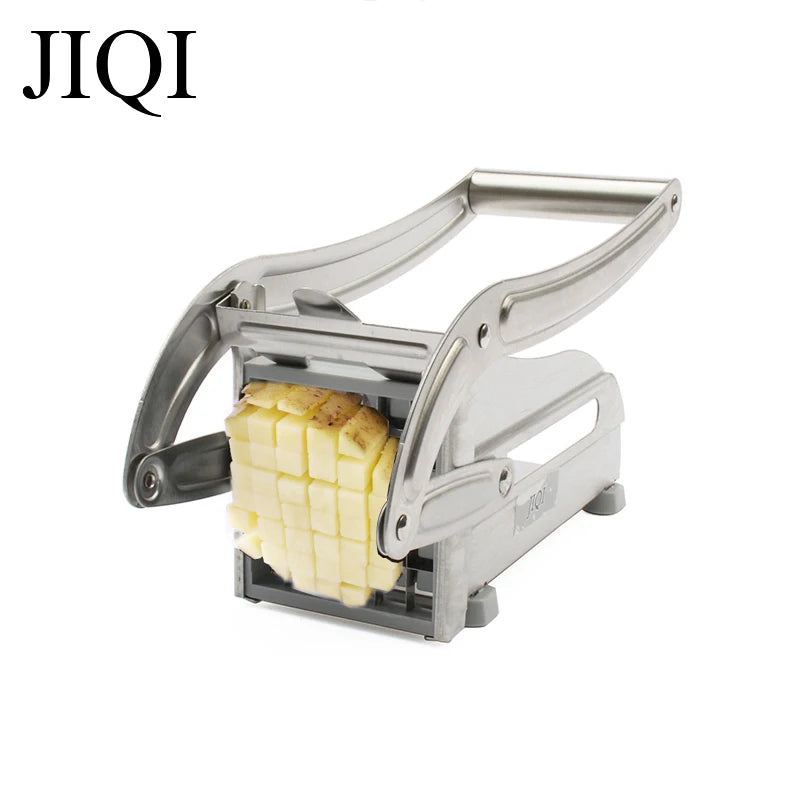 Stainless Steel French Fries Potato Strip Cutter Potatoes Chips Cutting Machine Tools Cucumber Hand Push Chopper Slicer 2 Blades