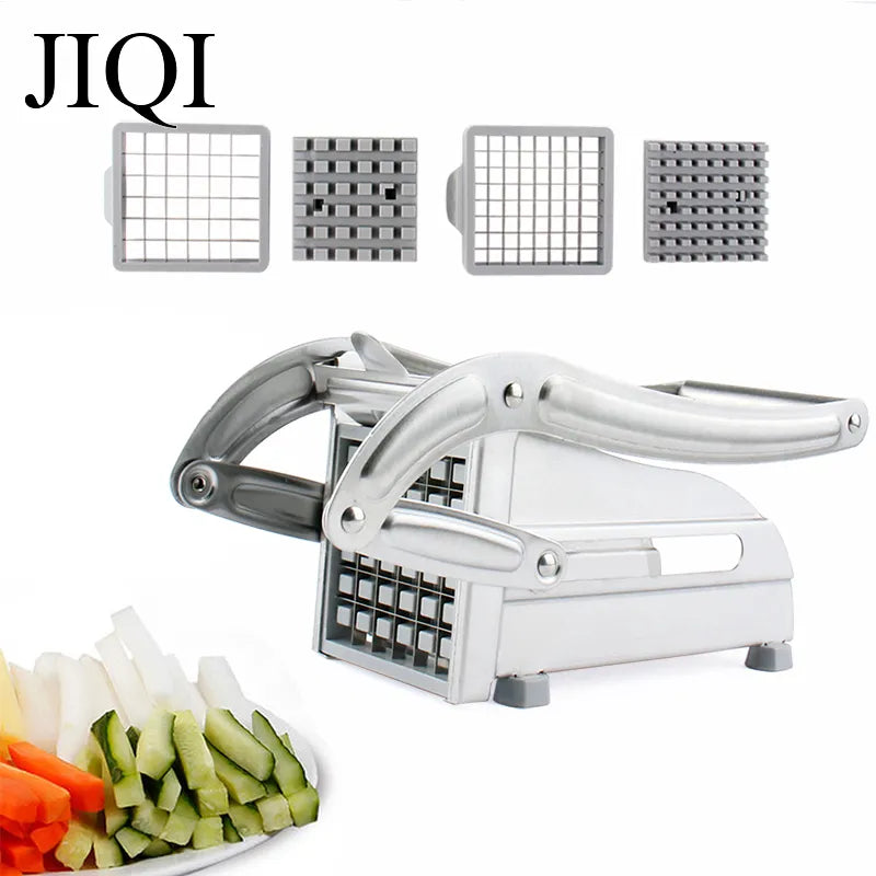 Stainless Steel French Fries Potato Strip Cutter Potatoes Chips Cutting Machine Tools Cucumber Hand Push Chopper Slicer 2 Blades